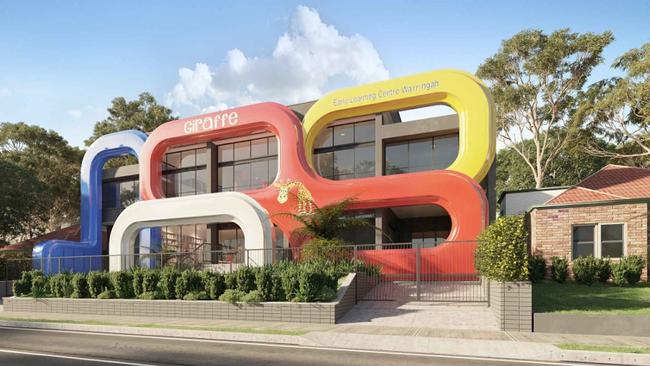 An artist's impression of a proposed “Lego-like” coloured facade on a new childcare centre soon to move into the “very dull” former Warringah Golf Clubhouse on Condamine St, Allambie Heights. Local planning officials have rejected the facade because it is too high. Picture: Supplied