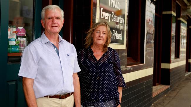 Alan and Lorraine George, outside the Royal Oak Hotel in January 2020, lost a major piece of family history when the government demolished the pub. Picture: Angelo Velardo)