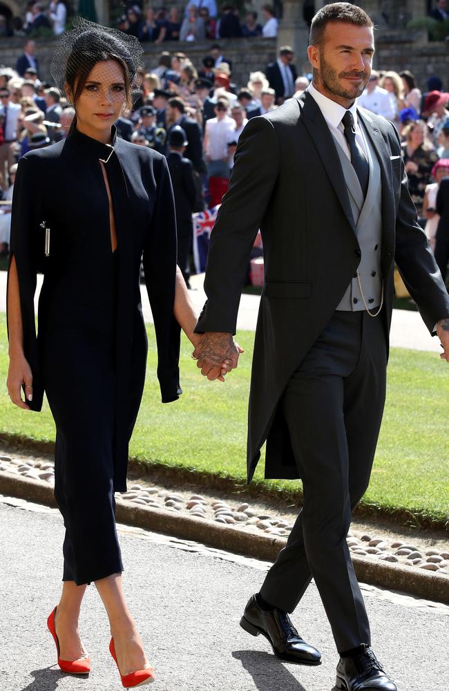 Victoria Beckham and David Beckham arrive for the wedding ceremony of Prince Harry and Meghan Markle on May 19, 2018 in Windsor, England. Picture: Chris Radburn – WPA Pool/Getty Images