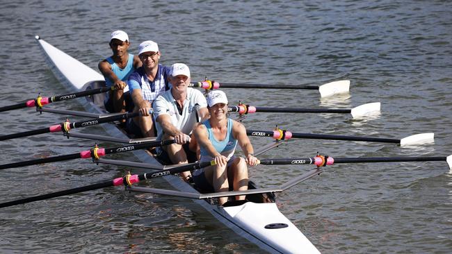 Cairns Rowing Club members Nimesh Fernando, Laurent Van de Wiele, Peter Thoren and Kylie Pedder in 2017. Picture: Anna Rogers