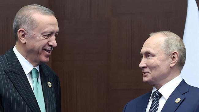 Turkish President Recep Tayyip Erdogan meets Russian President Vladimir Putin on the sidelines of the Conference on Interaction and Confidence Building Measures in Asia in October.