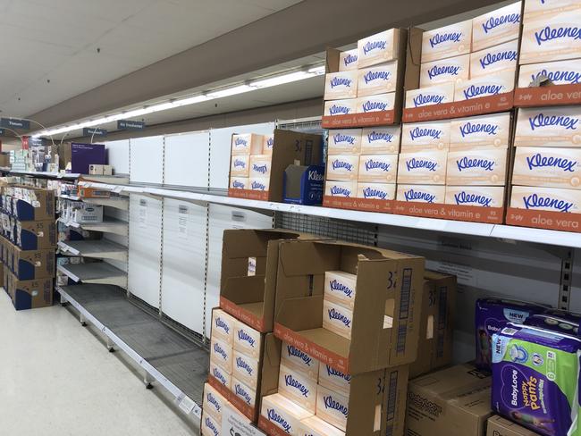 Shelves at Coles were stripped bare during the panic-buying crisis.