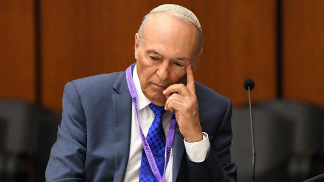 Arthur Miller, the owner of Gold Coast aged care facility Earle Haven, during a parliamentary inquiry hearing into the July closure of the facility, at Parliament House in Brisbane, in 2019 The facility had shut down without warning, leaving some elderly people homeless. (AAP Image/Dan Peled)