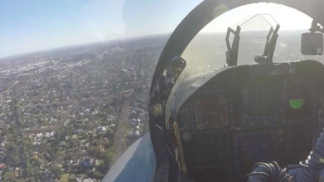 F/A 18 Hornet fly past over Adelaide