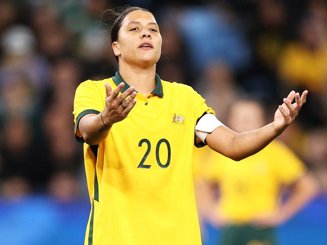 Sam Kerr and the Matildas could have their opening FIFA Women’s World Cup match moved to a bigger stadium. Picture: Mark Kolbe/Getty Images