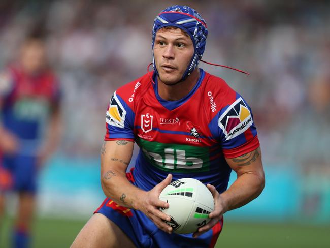 GOSFORD, AUSTRALIA - FEBRUARY 29: Kalyn Ponga of the Knights runs the ball during the NRL trial match between the Sydney Roosters and the Newcastle Knights at Central Coast Stadium on February 29, 2020 in Gosford, Australia. (Photo by Tony Feder/Getty Images)