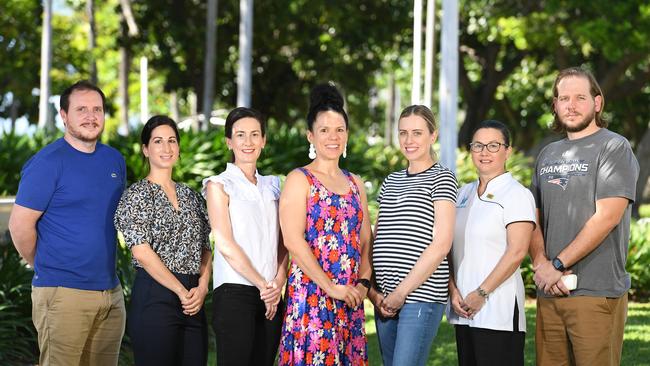 Pharmacists enrolled in the North Queensland Community Pharmacy Scope of Practice Pilot who will be the first independent prescribers in Australia. Glen Clark, Katelyn Cameron, Laura Philip, Atlanta Knuth, Olivia Seri, Cate Whalan, Michael Hedlefs. Picture: Shae Beplate.