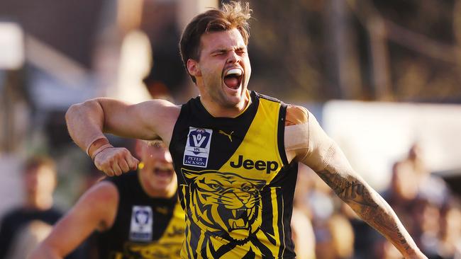 Richmond's Ben Lennon celebrates a late goal. Picture: Michael Klein