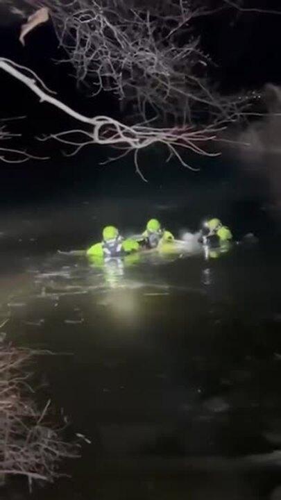 Firefighters Brave Icy Creek to Save Dog