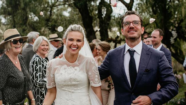 Edwina Bartholomew and husband Neil Varcoe on their wedding day in 2018.