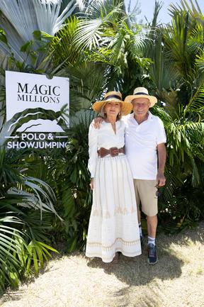 Katie Page and Gerry Harvey at the Magic Millions Showjumping and Polo. Picture by Luke Marsden.