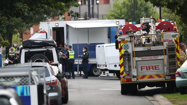 Neighbours had to flee their homes out of precaution. Picture: David Crosling