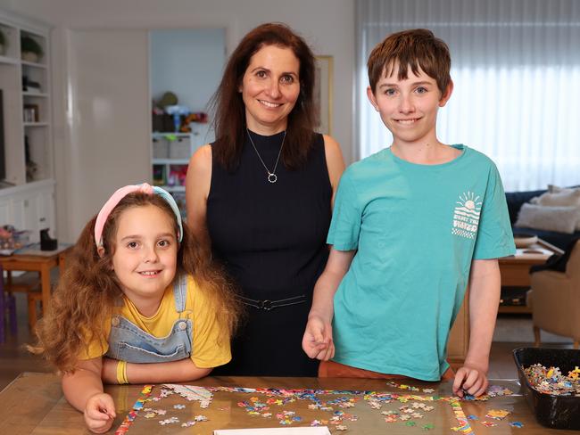 Jacquie Wolf wants her son Eitan and daughter Tahlia to have a healthy relationship with phones. Picture: Rohan Kelly