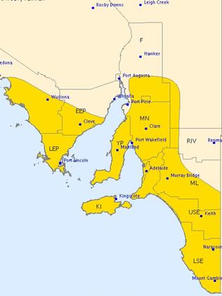 Areas the severe weather warning covers.