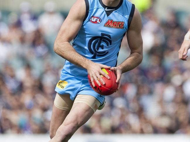 Carlton’s controversial sky blue guernsey. Picture: AAP Image/Tony McDonough