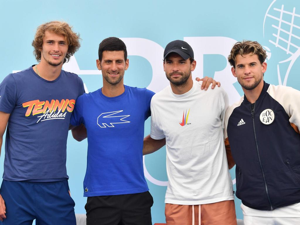 German tennis player Alexander Zverev, Serbian tennis player Novak Djokovic, Bulgarian tennis player Grigor Dimitrov and Austrian tennis player Dominic Thiem.