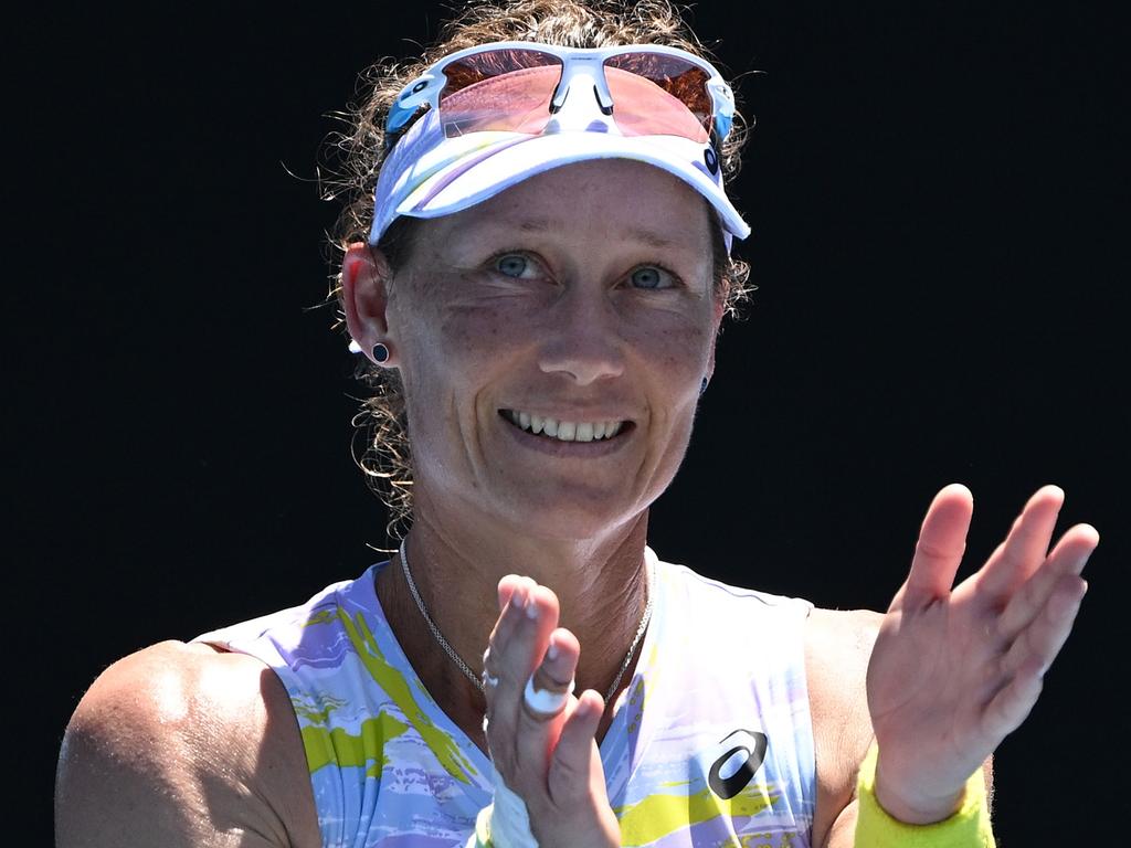 Sam Stosur shows her appreciation for the crowd support.