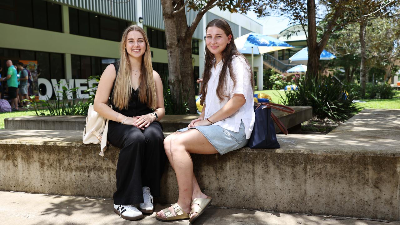 Orientation Week, or O Week, has begun at James Cook University's Smithfield campus, with first year students visiting the rainforest campus and becoming familiar with uni life. First year students Ella Daven and Liberty Berman-Hardman will both study a Bachelor of Medicine and a Bachelor of Surgery at James Cook University's Smithfield campus. Picture: Brendan Radke