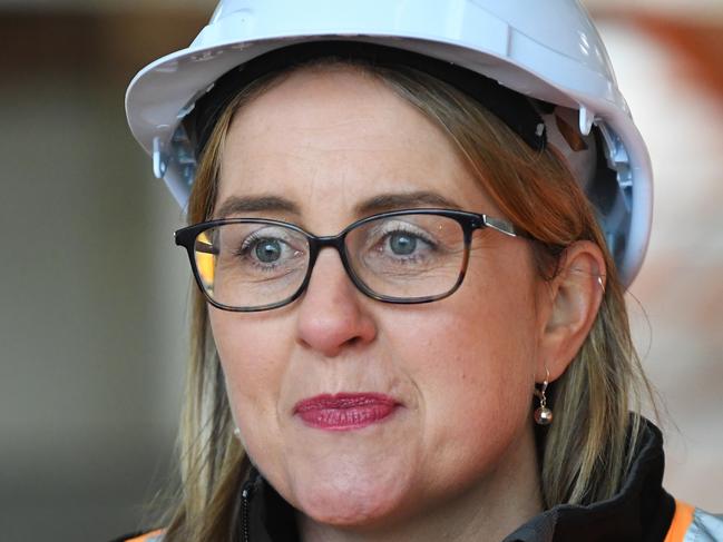 Victorian Minister for Public Transport and infrastructure Jacinta Allan addresses the media at the Westgate Tunnel construction site in Yarraville, Melbourne, Tuesday, June 4, 2019. (AAP Image/James Ross) NO ARCHIVING