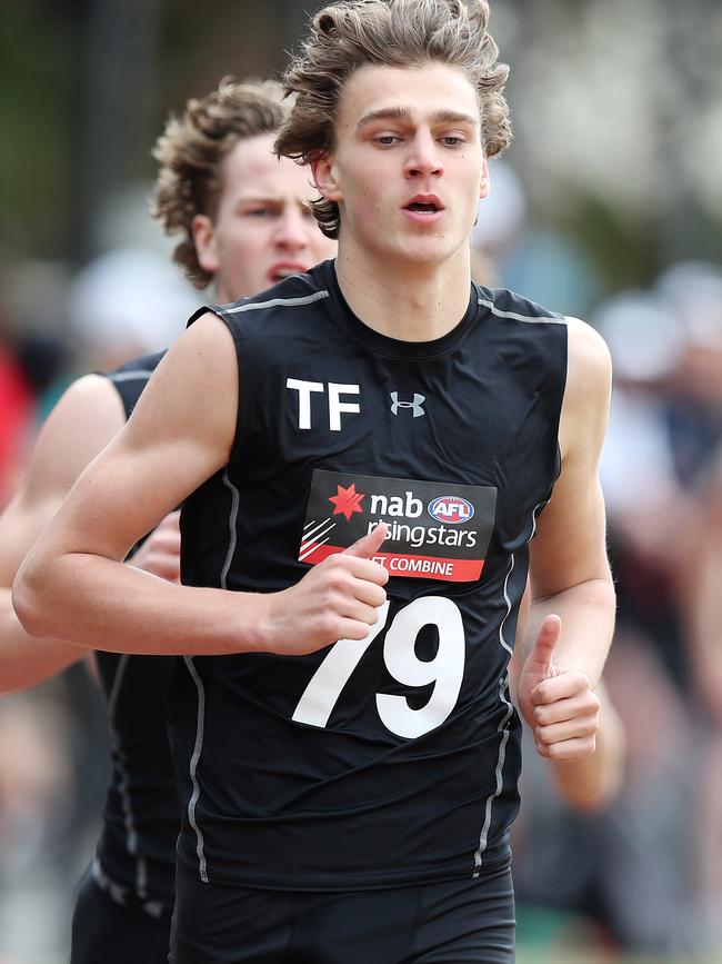 Harrison Jones in action at the AFL Draft Combine last month. Pic: Michael Klein.