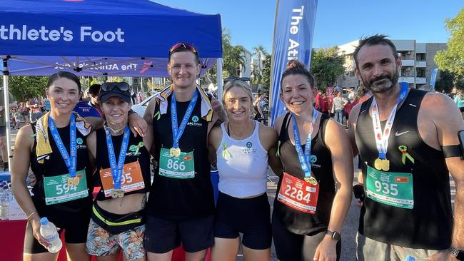 (L-R) Mel Crapper, Shirley Worsfold, Joel Parnaby, Ange Liddicoat, Jenna Styles and Adam Stockwell from Arc Fitness took part in the NT City2Surf on Sunday.