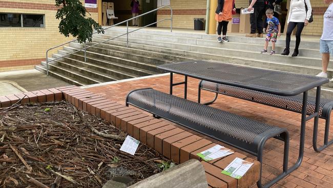 Some older residents had to complete their ballot outside the Southern Cross University pre-poll booth in Lismore. Picture: Nicholas Rupolo.