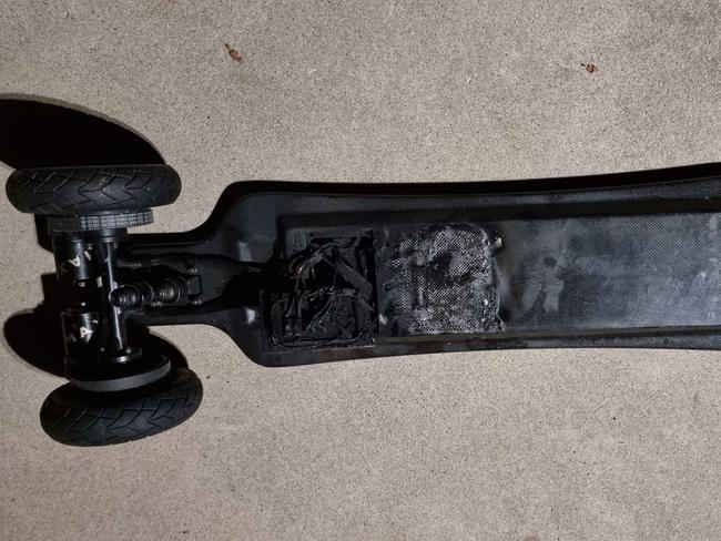 A fire started from charging an electric skateboard has left a 12-year-old with serious smoke inhalation. Picture: supplied