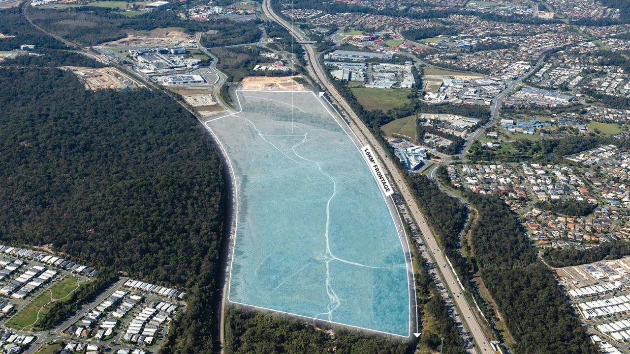 Aerial photo of Lot 1, Pacific Highway, a 54.99ha site near Westfield Coomera which is now on the market. Picture: Supplied by Colliers