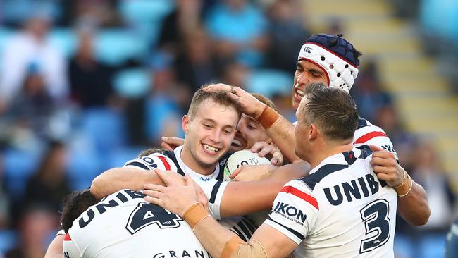 Teenage sensation Sam Walker has once again shown why he is a superstar in the making, returning from a shoulder injury to win the game for the Roosters. Picture: Getty Images.