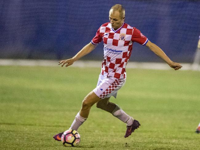 Gold Coast Knights striker Teddy Watson in action against Broadbeach in last year’s Premier League grand final. Picture: Jerad Williams