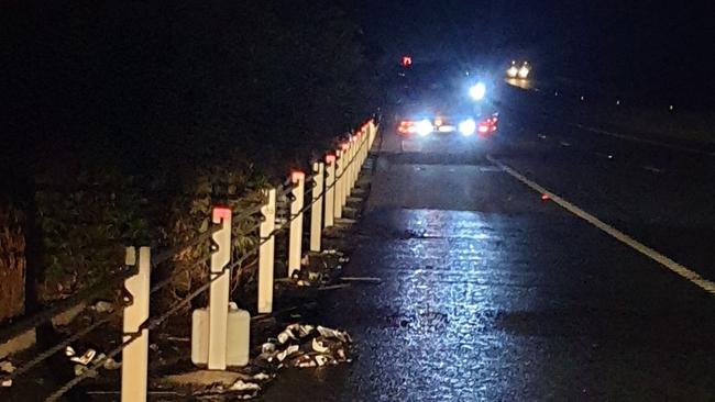 Transport and Main Roads said on Friday that significant amounts of copper cabling had been ripped out of the ground leaving a more than two-kilometre stretch of highway from the Sandy Corner Rest Area in Brandon to the Hoey Road intersection without street lighting. Photo: Supplied