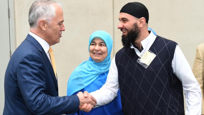 Muslim Vote convener Wesam Charkawi, right, with the then Prime Minister, Malcolm Turnbull, in 2015. Picture: AAP