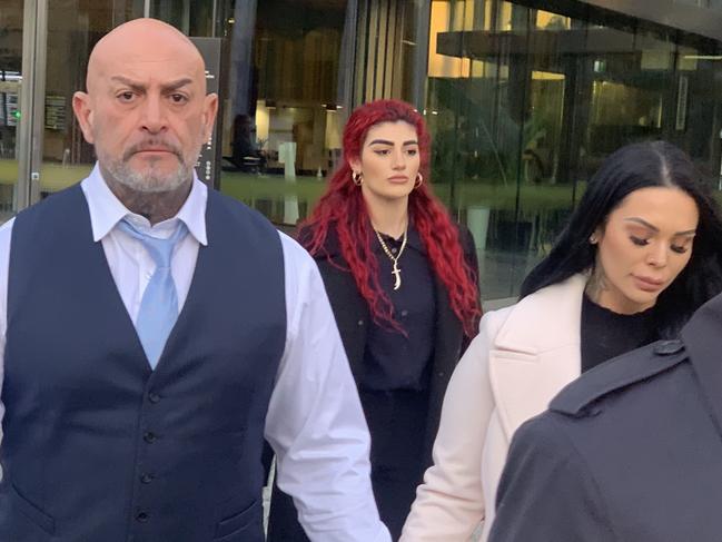Alleged Finks bikie boss Ali Bilal with his daughter Sophie (centre) and wife Chloe. Picture: Julia Kanapathippillai
