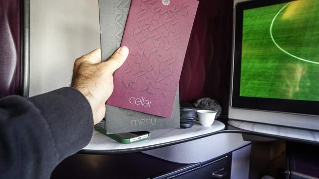Sit back and enjoy the flight in Qsuite. Picture: Jeremy Drake