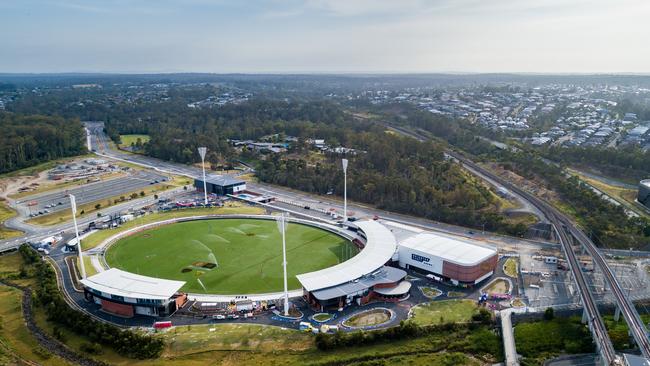 IPSWICH, AUSTRALIA - NOVEMBER 27: An aerial view of the ground before the 2022 AFLW Season 7 Grand Final match between the Brisbane Lions and the Melbourne Demons at Brighton Homes Arena, Springfield, Ipswich on November 27, 2022 in Ipswich, Australia. (Photo by Dylan Burns/AFL Photos via Getty Images)