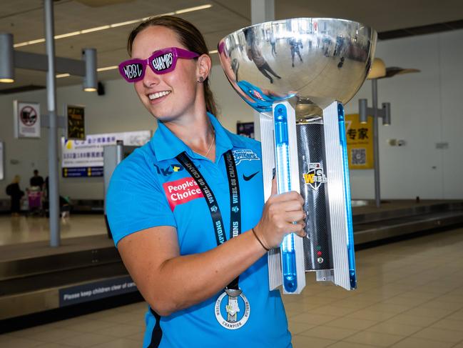 Adelaide Strikers WBBL team arrive back in Adelaide with the championship trophy in hand, on November 27th, 2022.Picture: Tom Huntley