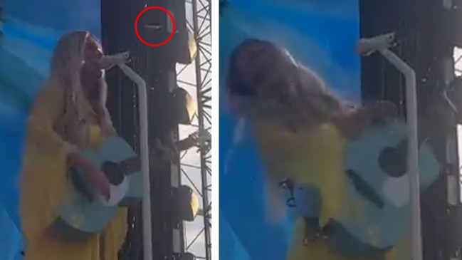 Kelsea Ballerini hit in the face by flying object at concert