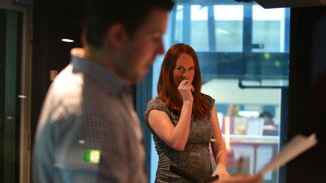 Show manager Nick Cervetto and breakfast content manager Gemma O'Neill behind the scenes of the Kyle And Jackie O Show in 2013.