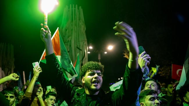 People gather in support of the recent attacks on Israel by the Palestinian militant group Hamas at Fatih Mosque in Istanbul, Turkey. Picture: Getty