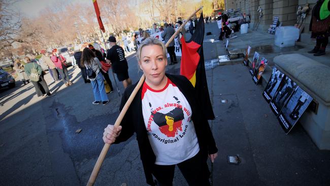 Nala Mansell, from the Tasmanian Aboriginal Centre, said she wanted to see Crowther’s statue “decapitated and thrown into the tip.” Picture: Kenji Sato