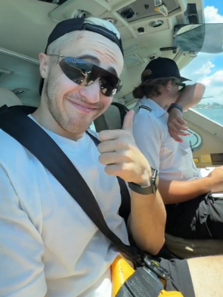 He took a seaplane trip over Sydney Harbour in a separate video. Picture: TikTok / @chris