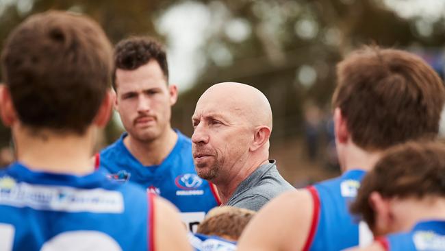 Central District coach, Roy Laird talking to his troops earlier this year. He has announced this year will be his last at the Bulldogs. Picture: MATT LOXTON