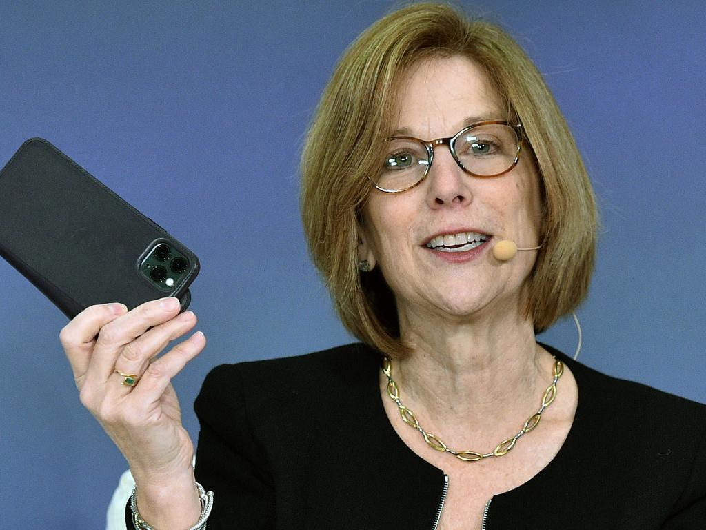 Jane Horvath speaking at an industry roundtable on privacy in technology at the Consumer Electronics Show in January this year. Picture: David Becker/Getty Images