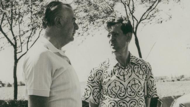 Former prime minister Gough Whitlam with China expert, adviser and author Ross Terrill. Picture: Supplied