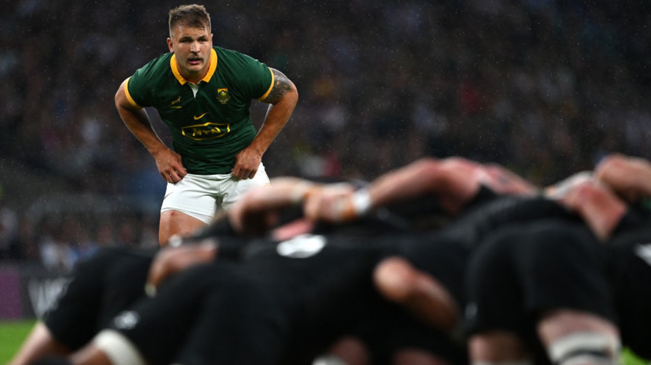 LONDON, ENGLAND - AUGUST 25: Andre Esterhuizen of South Africa looks on during the Summer International match between New Zealand All Blacks v South Africa at Twickenham Stadium on August 25, 2023 in London, England. (Photo by Dan Mullan/Getty Images)