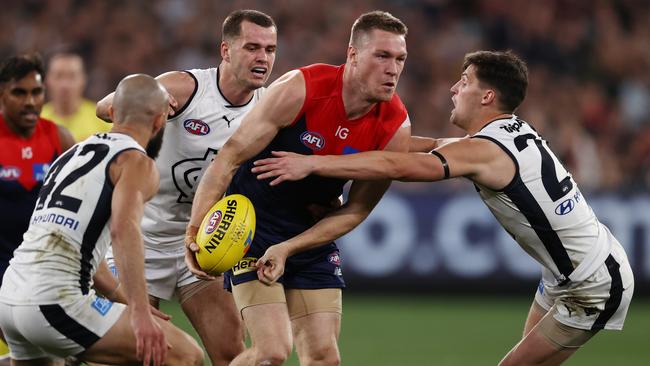 Tom McDonald hardly got near the Sherrin for the second final in a row. Picture: Michael Klein.