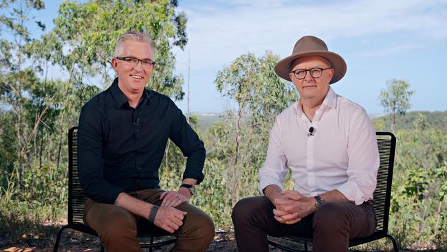 ABC Insiders host David Speers interviewing Prime Minister Anthony Albanese at the Garma Festival in northeast Arnhem Land.