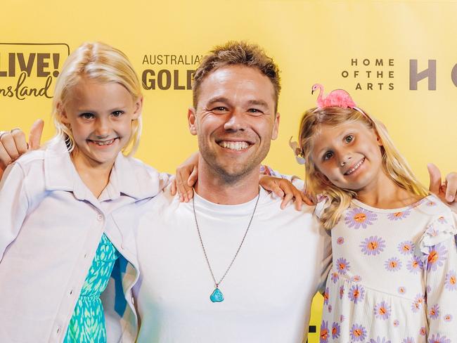 Nevaeh Mitchell and Lincoln Lewis and Malia Mitchell with The Pulse for Gold Coast Film Festival premiere of Big Wave Guardians at HOTA, Saturday 29 April 2023. Picture: Adam Shaw