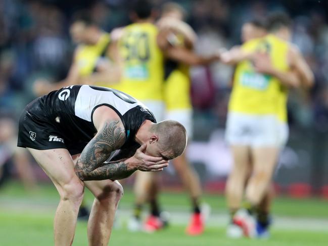 So close but so far for Port Adelaide’s Hamish Hartlett. Picture: Sarah Reed