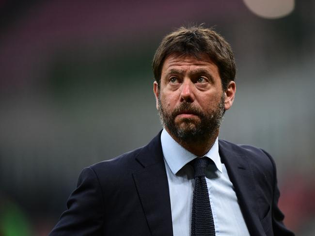 (FILES) In this file photo taken on July 07, 2020 Juventus FC President Andrea Agnelli looks on prior to the Italian Serie A football match AC Milan vs Juventus played behind closed doors at the San Siro stadium in Milan, as the country eases its lockdown aimed at curbing the spread of the COVID-19 infection, caused by the novel coronavirus. - UEFA executive committee meets on April 19, 2021, to approve new Champions League format. Chairman of the European Club Association (ECA) and Juventus FC President Andrea Agnelli was involved in the creation of the new UEFA Champions League with more matches and therefore more TV rights for the participating football clubs. (Photo by Miguel MEDINA / AFP)